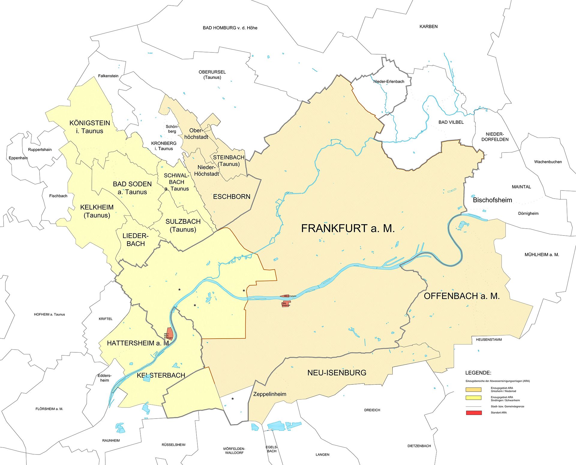 Karte "Einzugsbereich der Frankfurter Abwasserreinigungsanlagen"